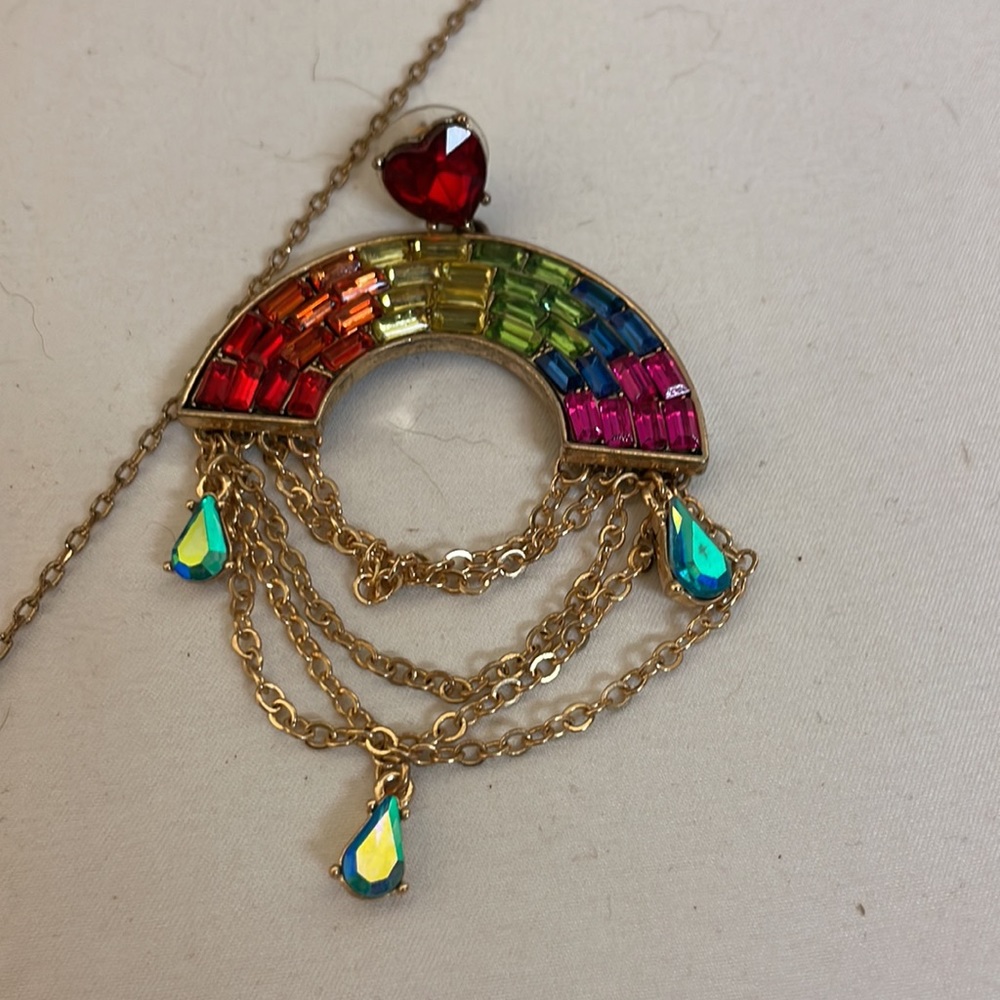 Betsy Johnson Rainbow pride Necklace Red Heart Earrings Set - Picture 3 of 4
